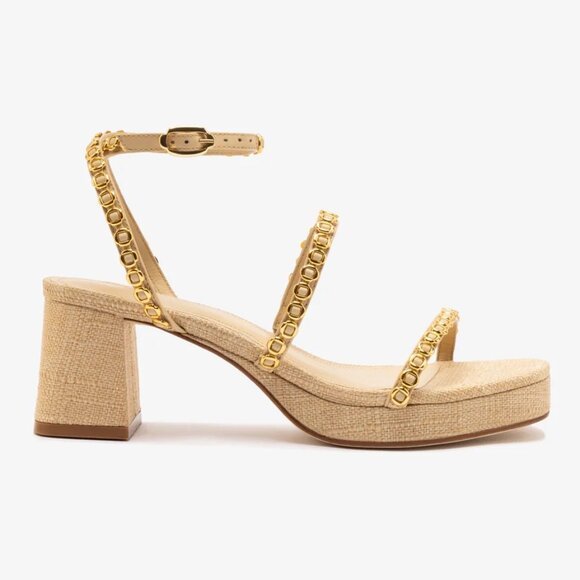 NEW LARROUDE Made In Brazil Leather Gio Milanina Heeled Sandals in bage 1125 8t4 - Picture 3 of 10